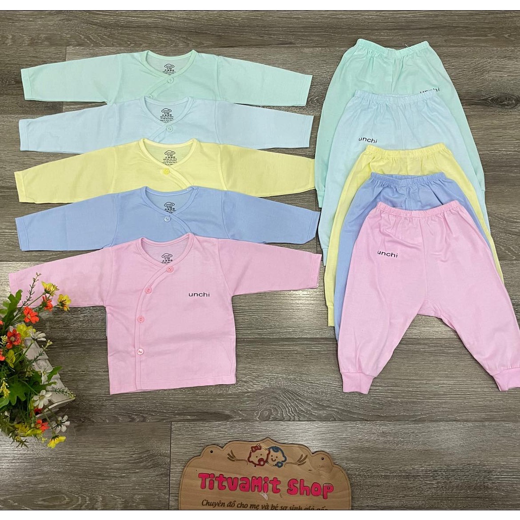 Bộ Dài Unchi Cúc Chéo Cotton, Bộ Dài Cúc Lệch Cho Bé, bộ unchi dài tay cho bé trai, bé gái