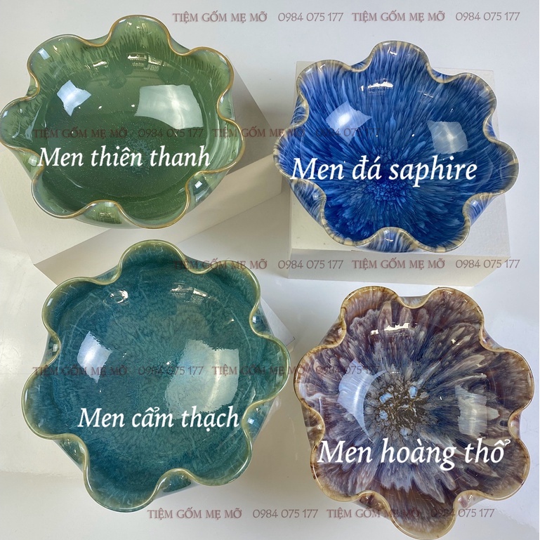 Bát sen tắm Phật thả hoa trang trí Bát Minh Đường Tụ Thuỷ men hỏa biến cao cấp gốm sứ Bát Tràng