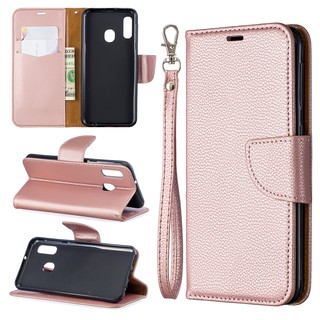 Casing Samsung Galaxy A20 A30 A20E A20S lychee pattern solid color leather phone case