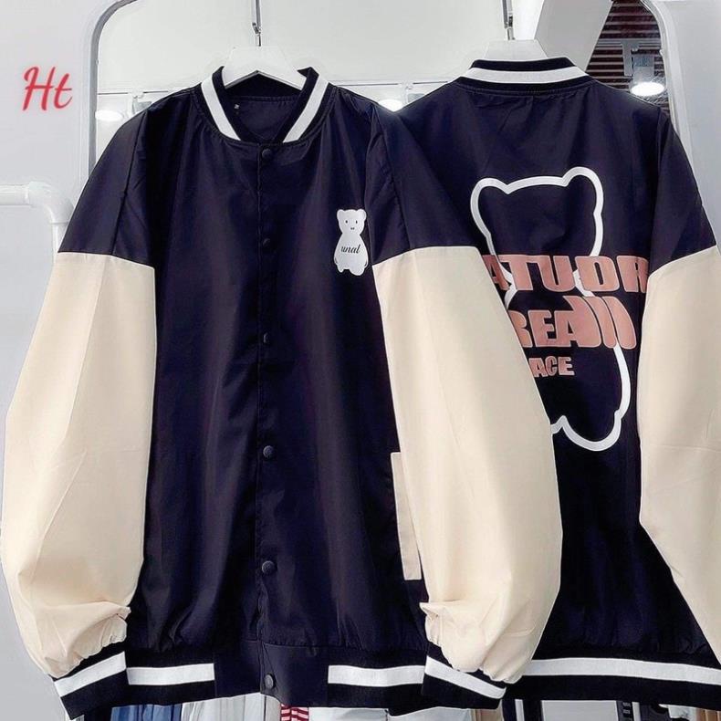 Áo khoác bomber phối tay be in gấu ht