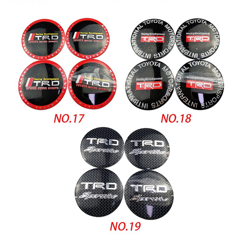 Set 4 Miếng Dán Trang Trí Trục Bánh Xe Ô Tô 56mm Toyota Trd Vxr