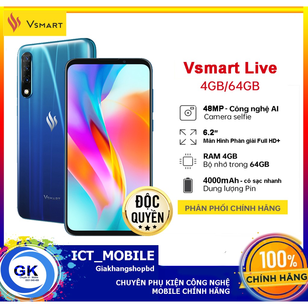 [Nguyên Seal] Điện thoại Vsmart Live 6GB/64GB -Hàng Chính Hãng Vsmart VN