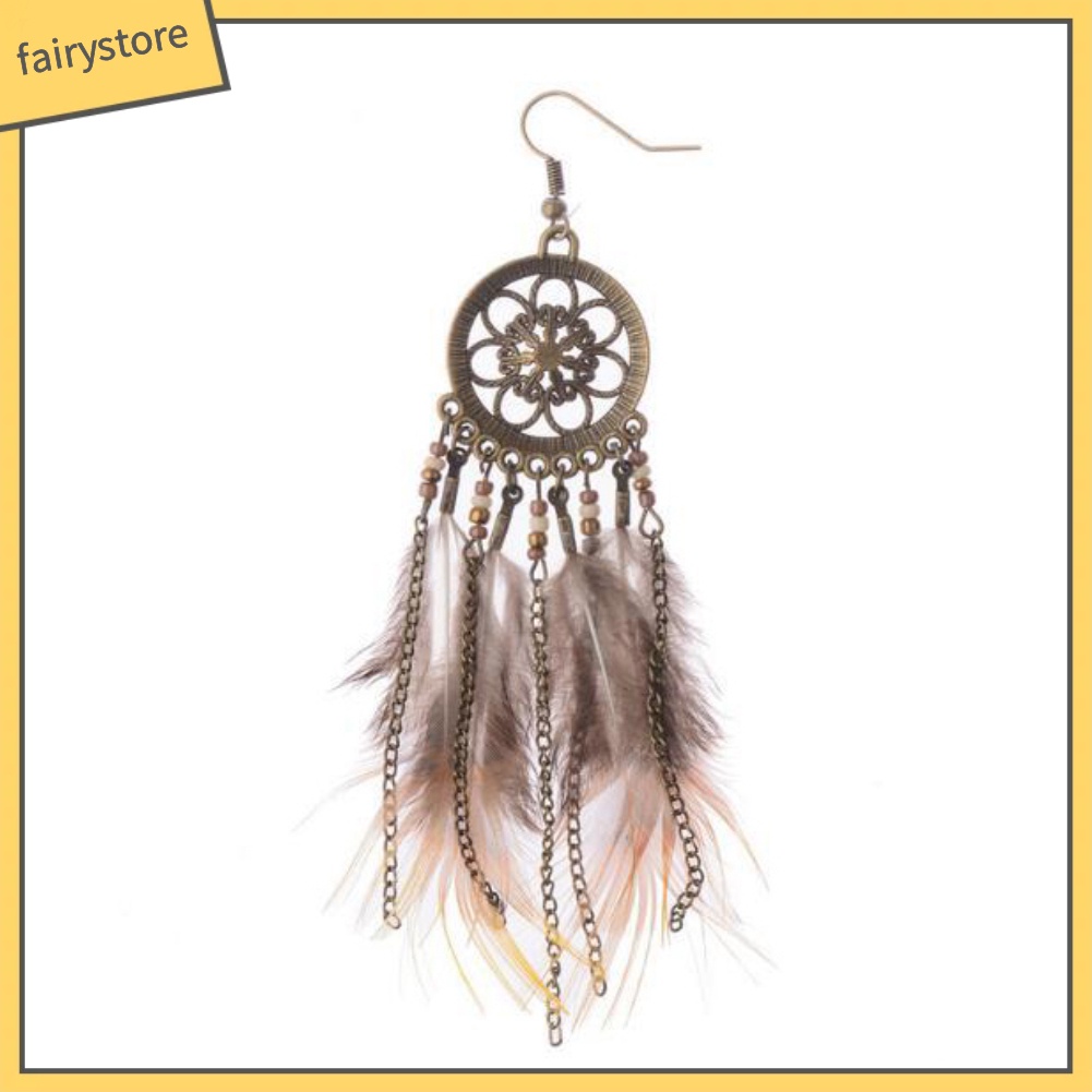 Bông tai lông vũ hình dreamcatcher