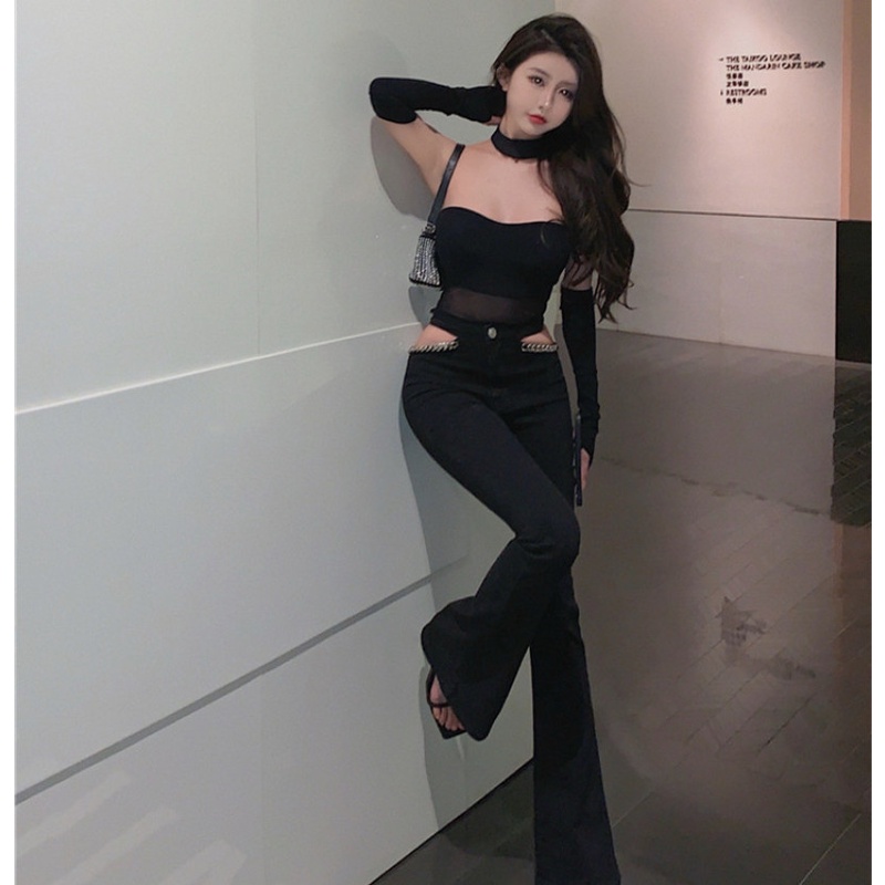 Bộ Áo Tay Phối Lưới + Quần Jean Rách Thời Trang Mùa Hè Dễ Phối Đồ Cho Nữ