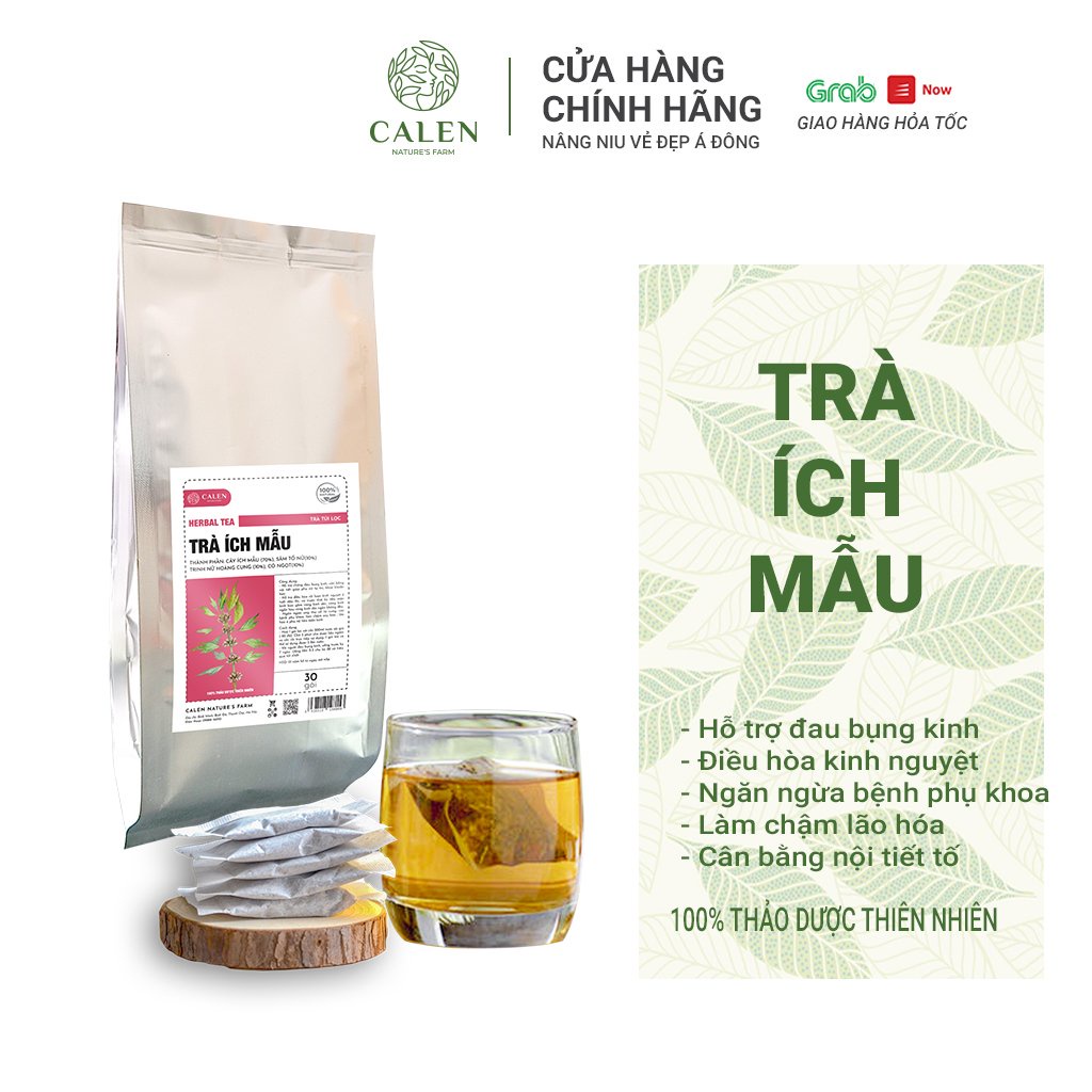 Trà Ích Mẫu điều hòa kinh nguyệt, trà giảm đau bụng kinh, cân bằng nội tiết tố nữ Calen Nature's Farm