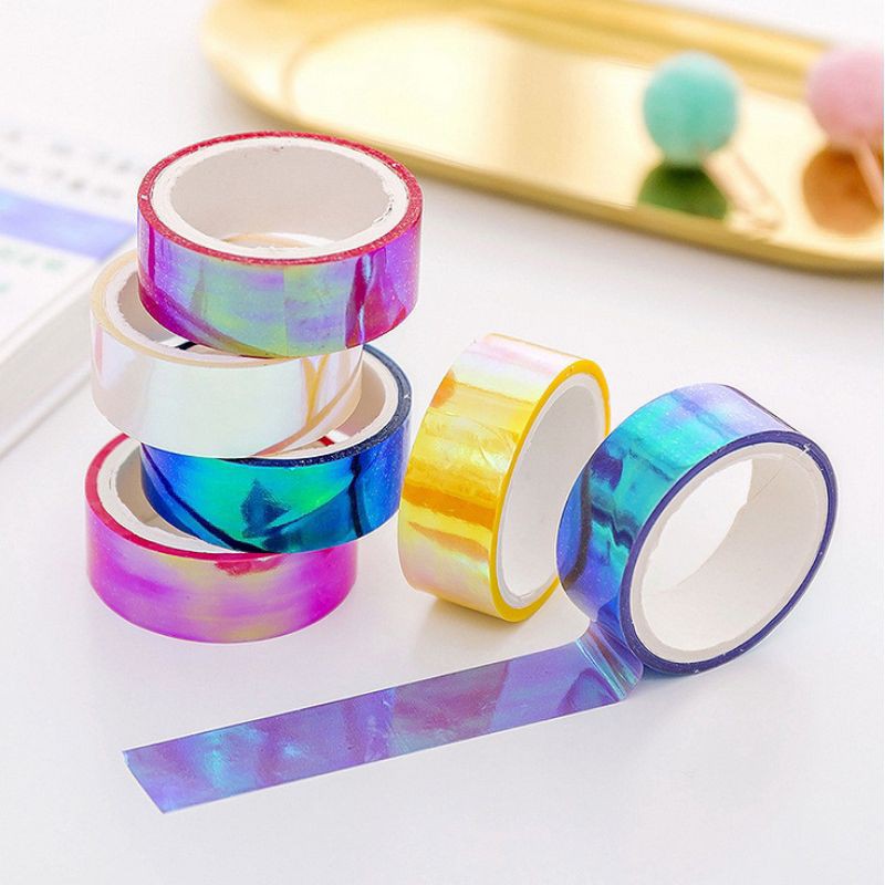 Băng keo washi tape màu hologram lấp lánh