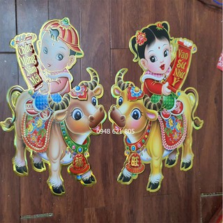 Hình dán DECAL 3D Trâu vàng trang trí tết 2021 tặng kèm 5 bao lì xì
