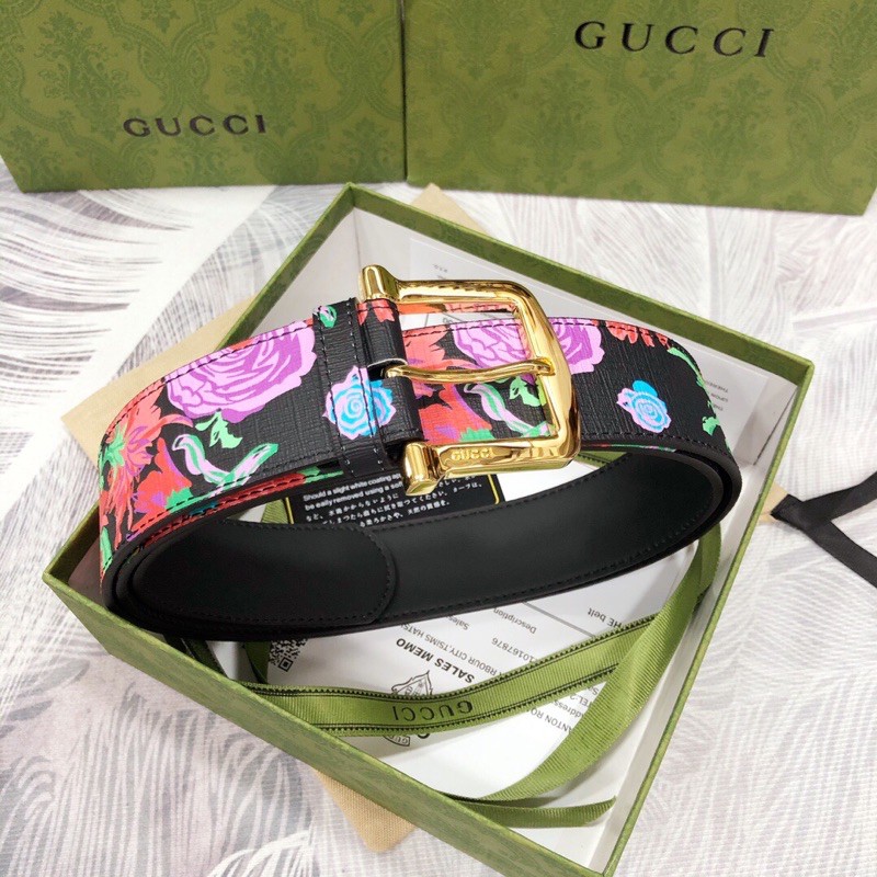 Dây lưng, Belt họa tiết hoa lá nhẹ nhàng thời trang, chất liệu da thật cao cấp Gucci GG GC