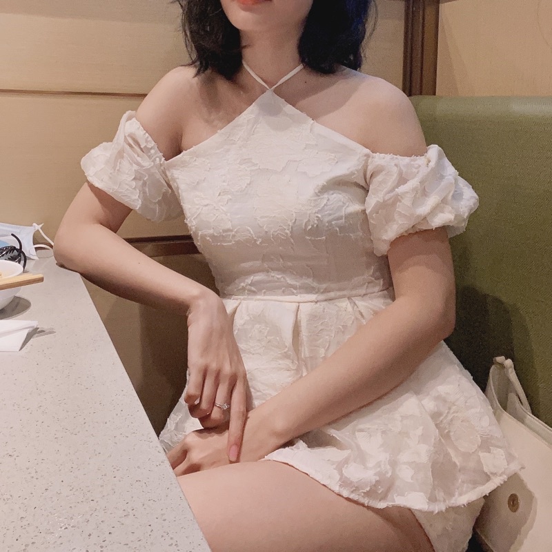 [Mã 253FASHIONSALE giảm 12% đơn 99K] Áo yếm cột dây hoa thêu tay phồng trắng/da - Audrey Studio