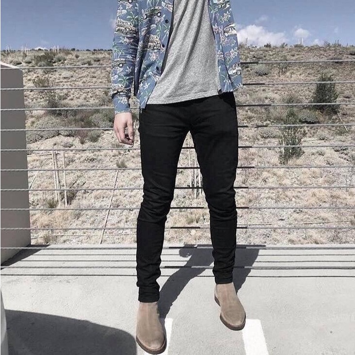 Quần Jean Nam Rách Gối Màu Đen Vải Co Giãn, Không Phai Màu Dáng Skinny Phong Cách Hàn Quốc -J02 | BigBuy360 - bigbuy360.vn