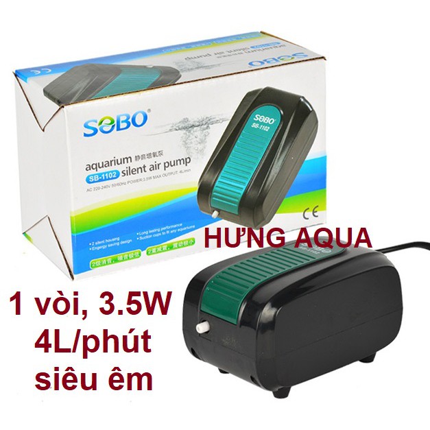 Máy Sủi Oxy bể cá SOBO SB-1102 1 vòi và SB-1106 2 vòi chạy siêu êm (chọn combo kèm phụ kiện dây+quả sủi)