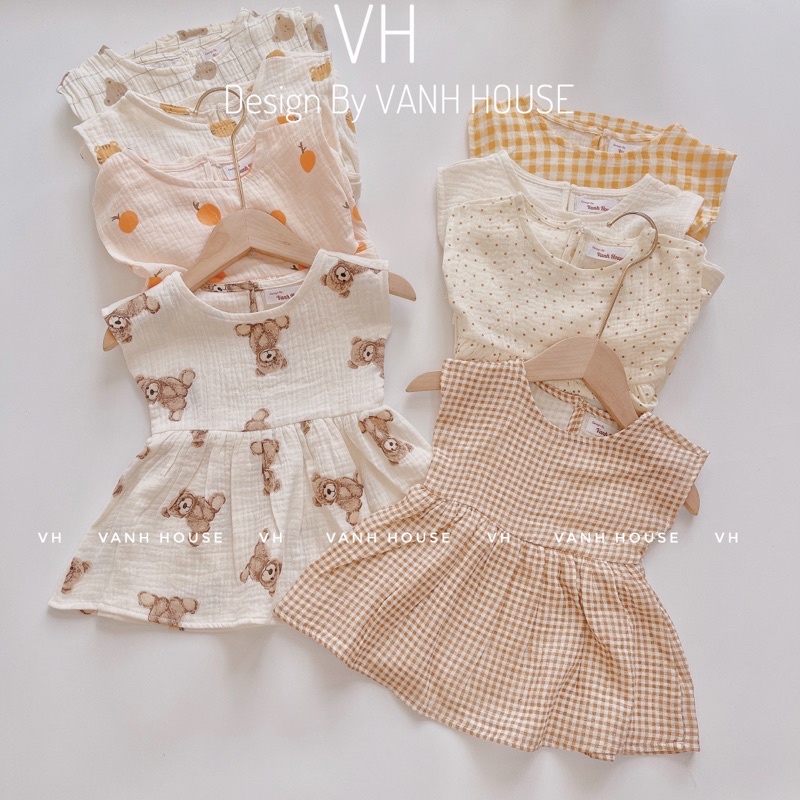 Áo baby doll xô muslin hoạ tiết xinh xắn cho bé, chất liệu mềm mại, hình dễ thương