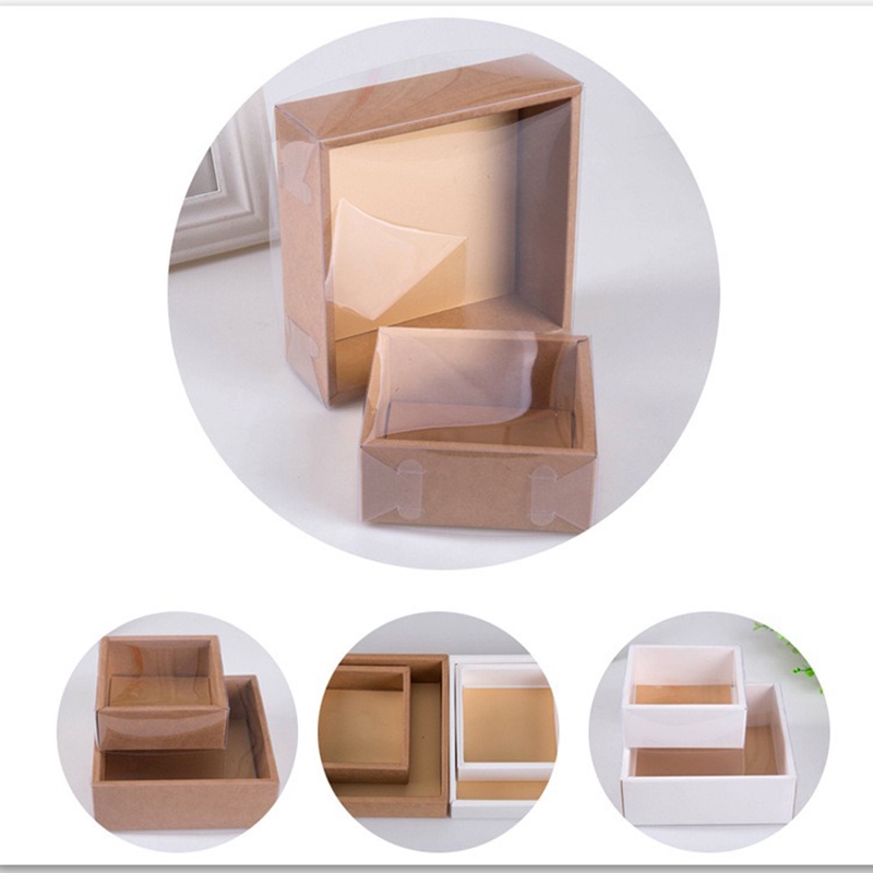 Set 10 hộp giấy Kraft trong suốt đựng bánh kẹo thiết kế đơn giản
