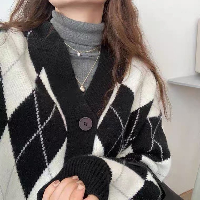 Áo khoác cardigan nữ Maikalông thỏ dáng rộng hoạ tiết kim cương siêu mịn phong cách Hàn Quốc, phụ kiện thời trang nữ YUN