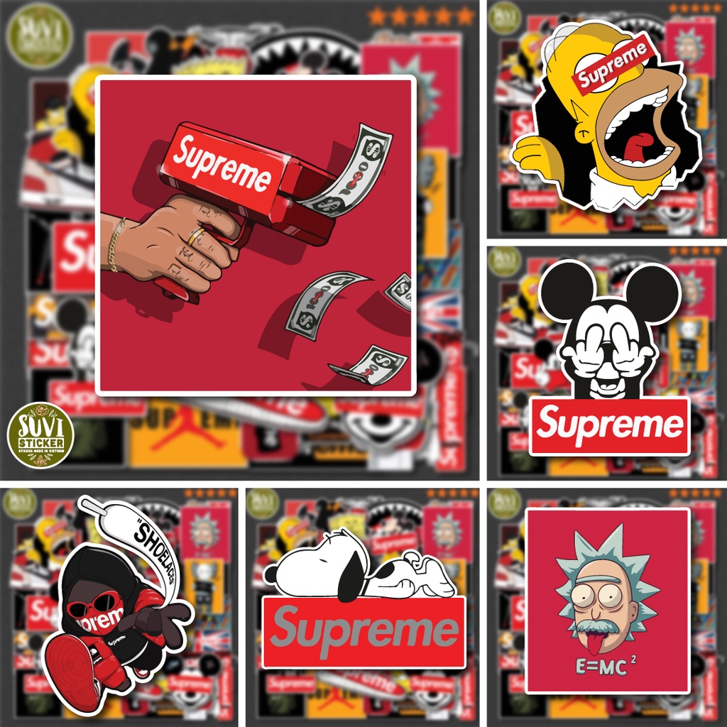50 Sticker Superme chống nước sticker dán mũ bảo hiểm, laptop, điện thoại, đàn guitar, vali. MSP: SV36