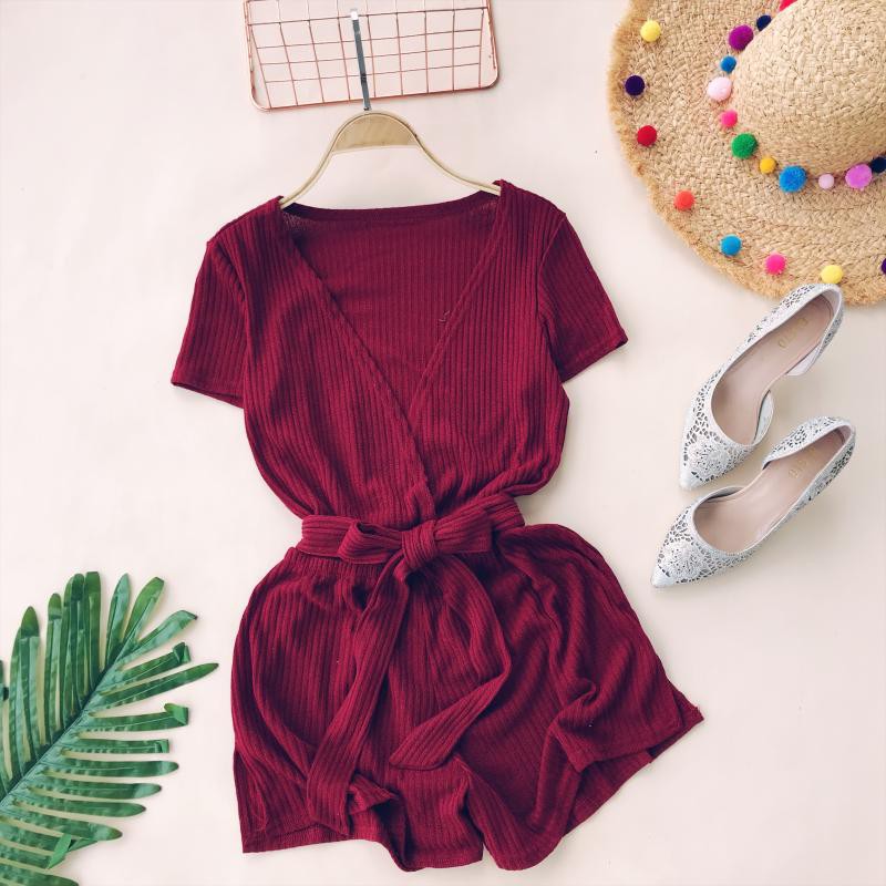 Jumpsuit Tay Ngắn Cổ Chữ V Thời Trang Dành Cho Nữ