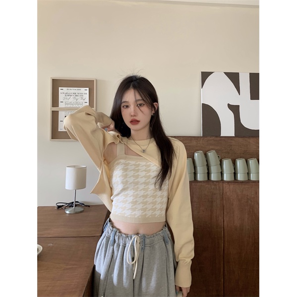 HUANG YOYO Áo dây len / Áo cardigan dài tay cổ tròn thời trang Hàn Quốc dành cho nữ