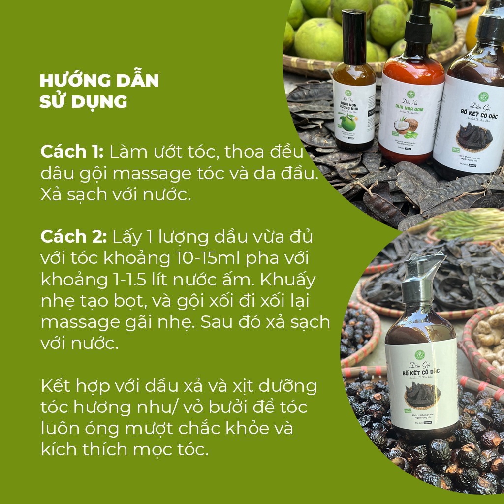 Dầu gội đầu bồ kết Tiệm Thảo Dược Xanh dầu gội đầu thảo dược giảm gàu, nấm, giảm ngứa, giảm rụng tóc