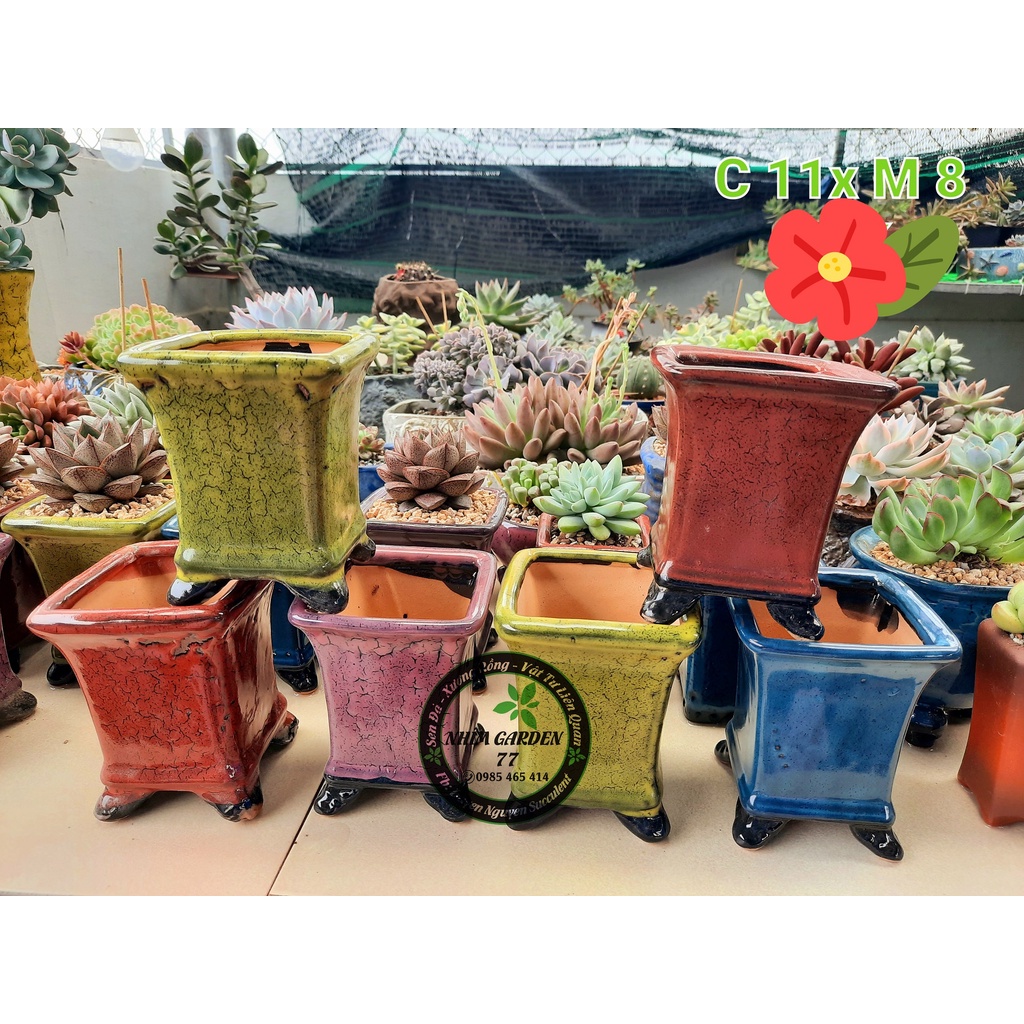 Thanh lý - Chậu vuông bị lỗi nước tráng men không đều do sản xuất để trồng sen đá, xương rồng