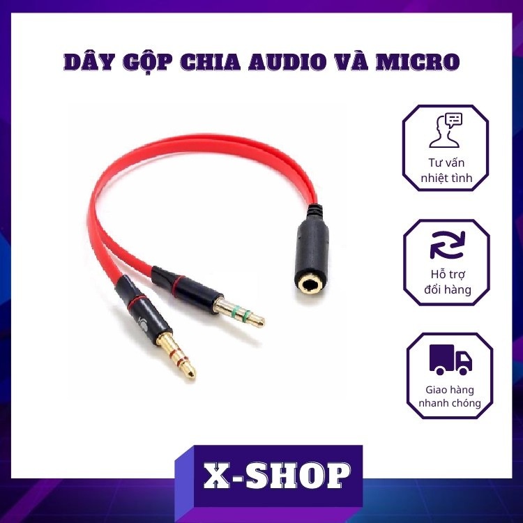 [Mã ELHACE giảm 4% đơn 300K] Dây Cáp gộp và chia audio và mic 3.5mm Jack gộp tai nghe 3.5 bọc chống đứt