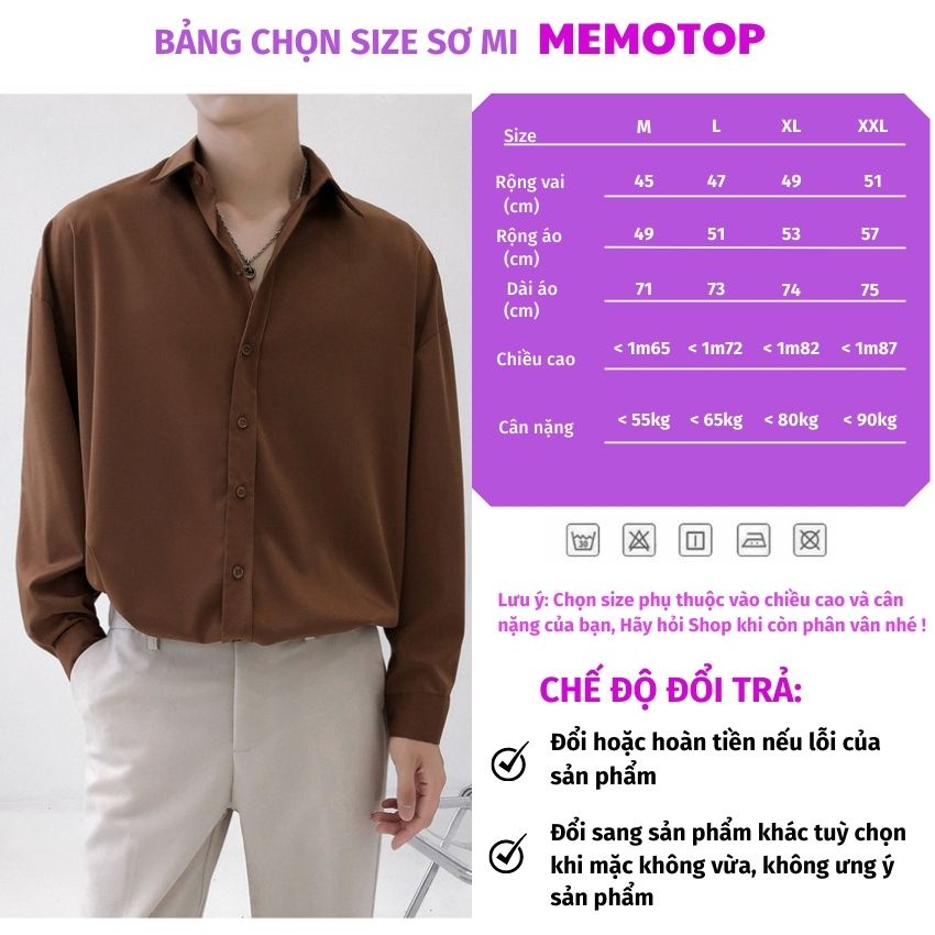 Áo sơ mi dài tay basic nam nữ unisex form rộng cực đẹp, chất lụa mát trơn Hàn cao cấp công sở dự tiệc màu nâu