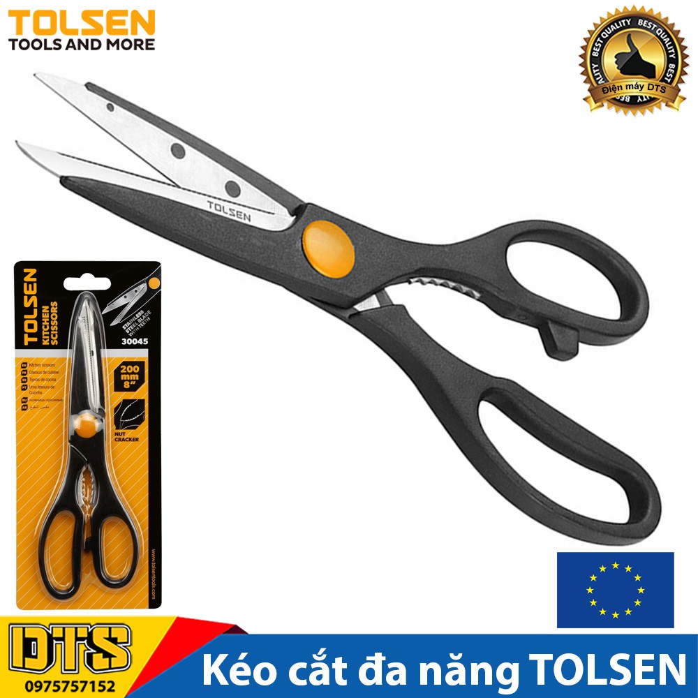 Kéo cắt đa năng thép không gỉ TOLSEN 8in/ 200mm, kéo làm bếp, nội trợ, tách vỏ hạt - Tiêu chuẩn xuất khẩu Châu Âu