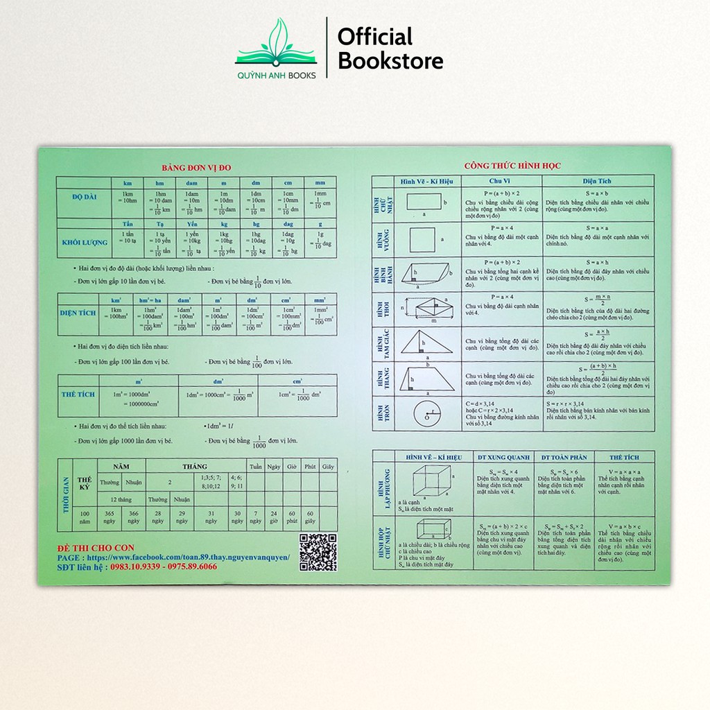 Sách - Bảng tóm tắt công thức Toán tiểu học - NPH Qbooks