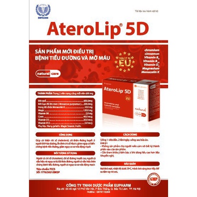 AteroLip 5D 30 viên giúp cải thiện đường huyết , chỉ số cholesterol trong máu