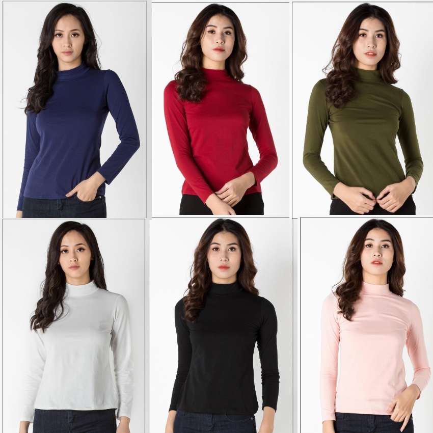 Áo giữ nhiệt nữ thu đông dài tay Vicci cổ cao 5 phân, chất liệu premium cotton