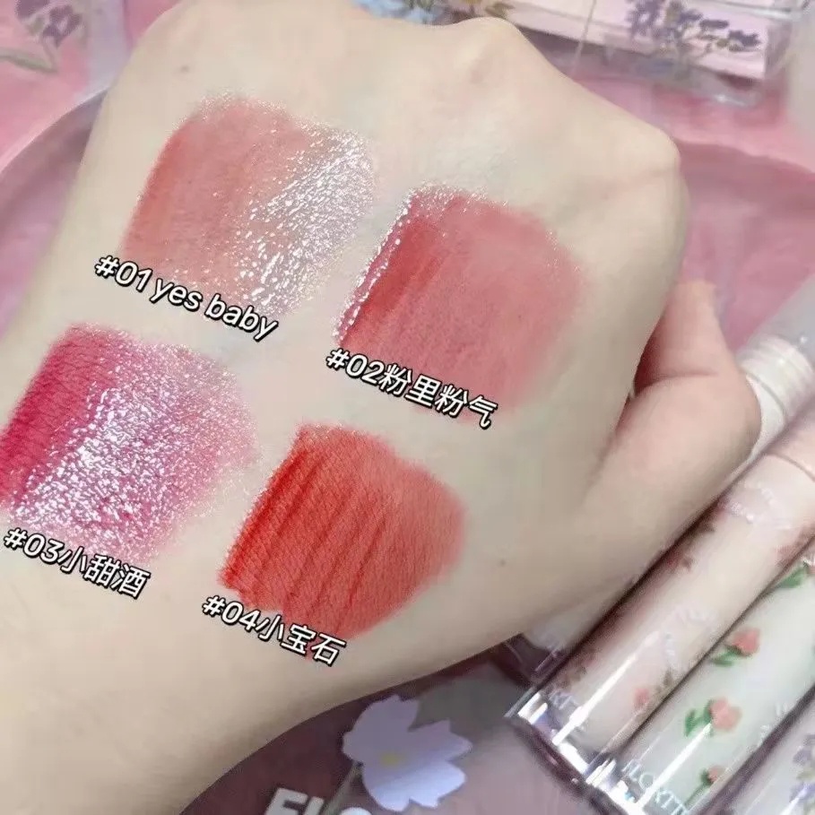 FLORTTE Son Bóng Làm Trắng Da Môi Hiệu Ứng Gương Thiết Kế Hình Bông Hoa Xinh Xắn