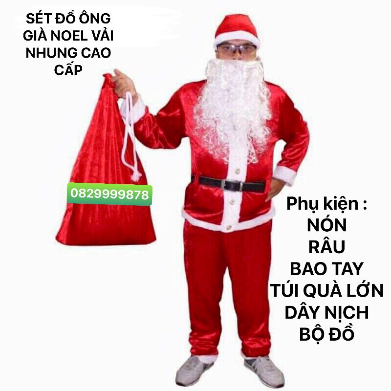 SÉT ĐỒ ÔNG GIÀ NOEL VẢI NHUNG CAO CẤP FEE SIZE .