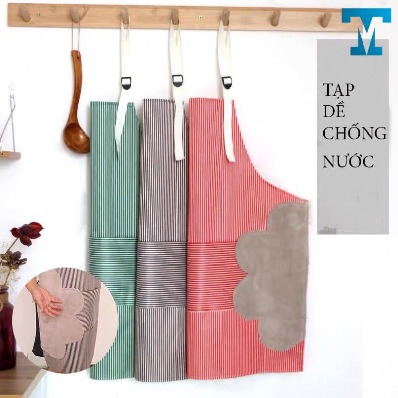 Tạp dề kẻ hoa có khăn lau tay bên hông, tạp dề chống thấm nước (GIAO MÀU NGẪU NHIÊN)