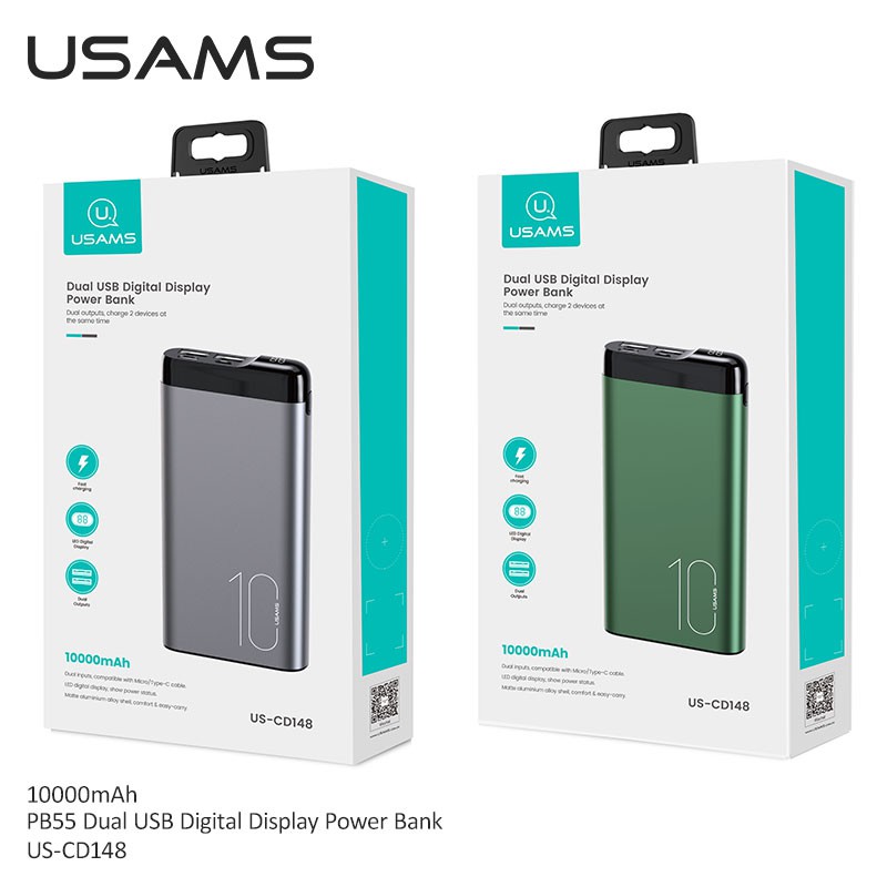 Sạc Dự Phòng USAMS PB55 10W 10000mAh Hai Cổng USB Bằng Hợp Kim Nhôm Cho Điện Thoại / Máy Tính Bảng / Laptop