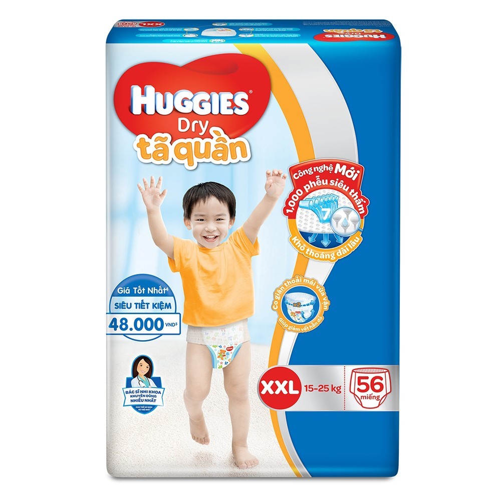 Tã quần Huggies Dry Pants gói cực đại (XXL,15-25kg, 56 miếng)