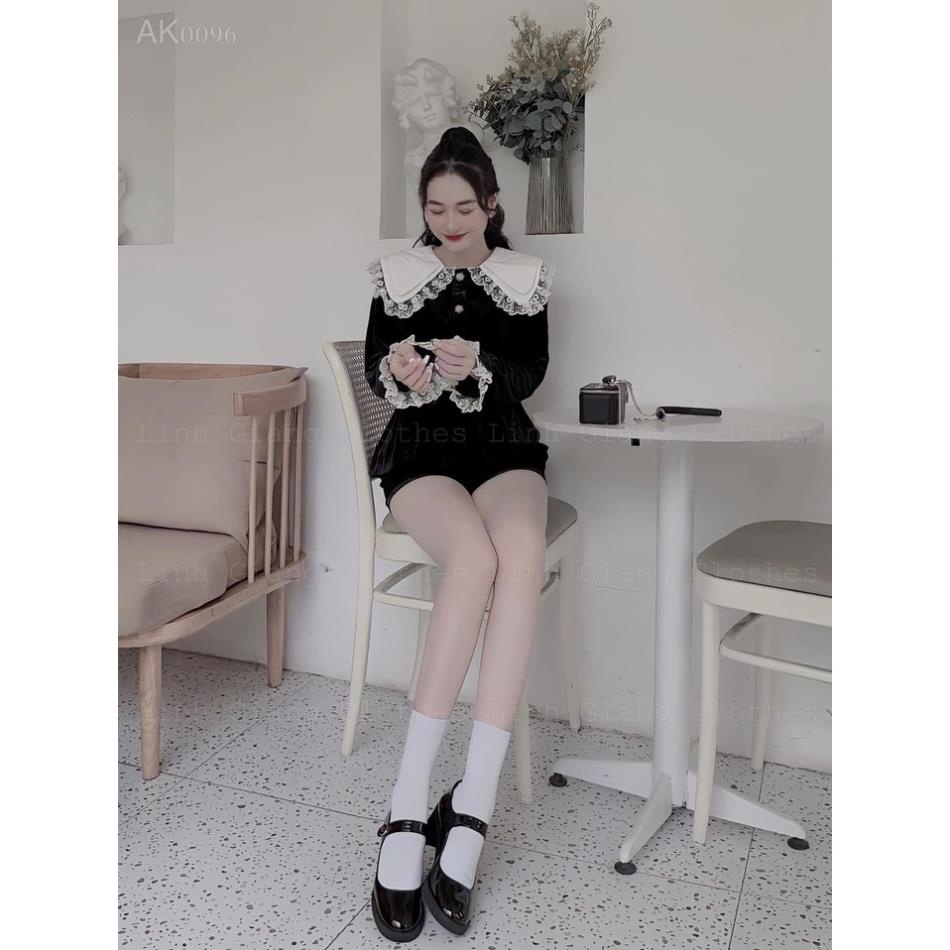 [ 𝐅𝐑𝐄𝐄 𝐒𝐇𝐈𝐏 ]  SÉT NHUNG CỔ BÈO VIỀN REN TIỂU THƯ