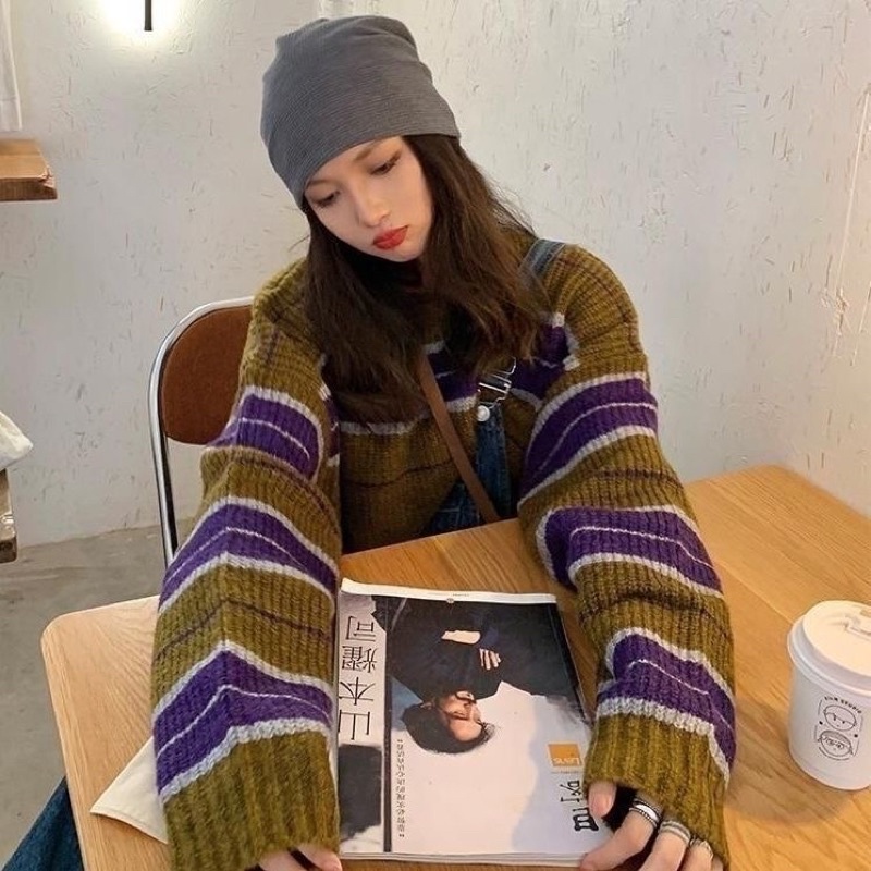 Áo len kẻ croptop 2 màu tocjean dày dặn