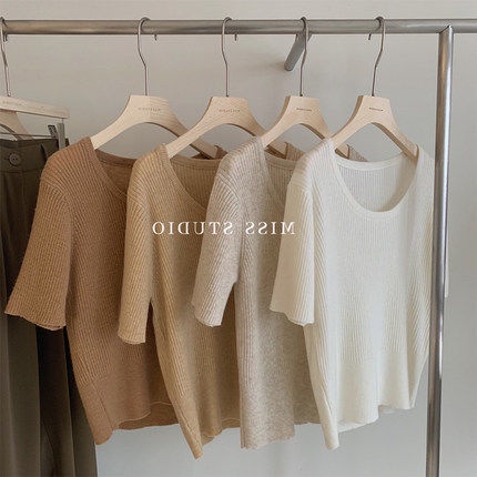 Áo Thun Dệt Kim Ngắn Tay Cổ Tròn Dáng Rộng Thời Trang Mùa Hè Cho Nữ