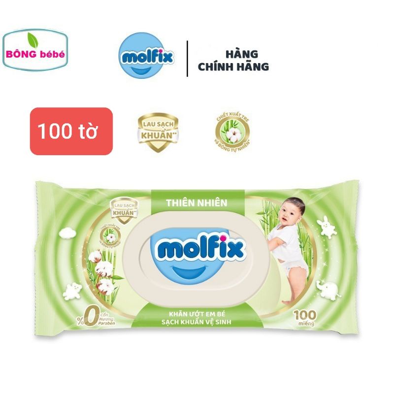 Khăn ướt trẻ em thiên nhiên sạch khuẩn vệ sinh KHÔNG CỒN Molfix- Gói 100 miếng