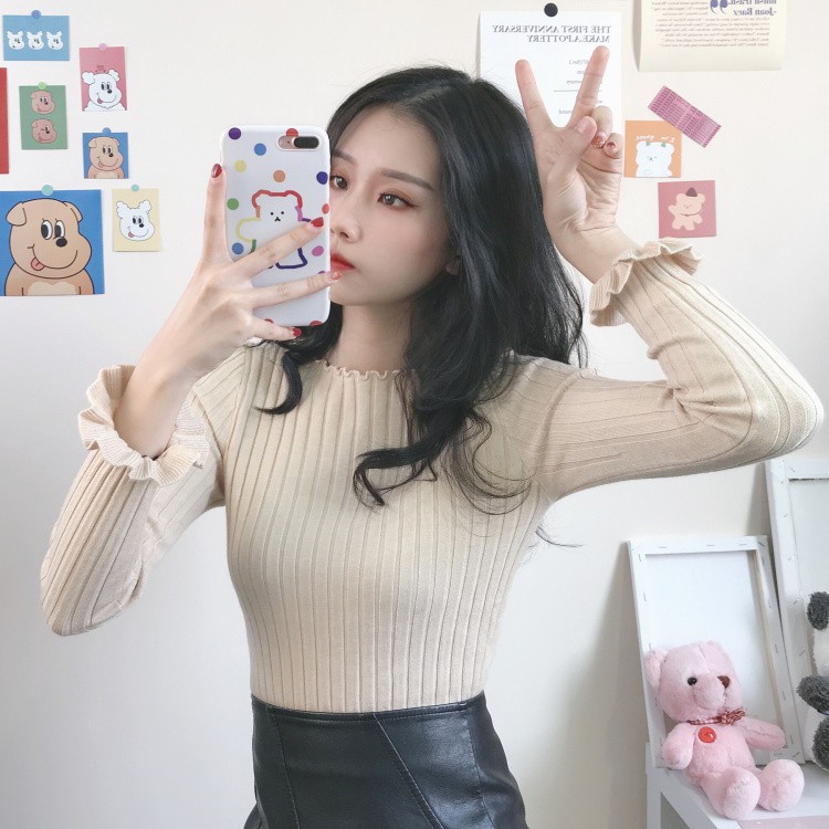 Áo Sweater dệt kim tay dài thiết kế trẻ trung cho nữ