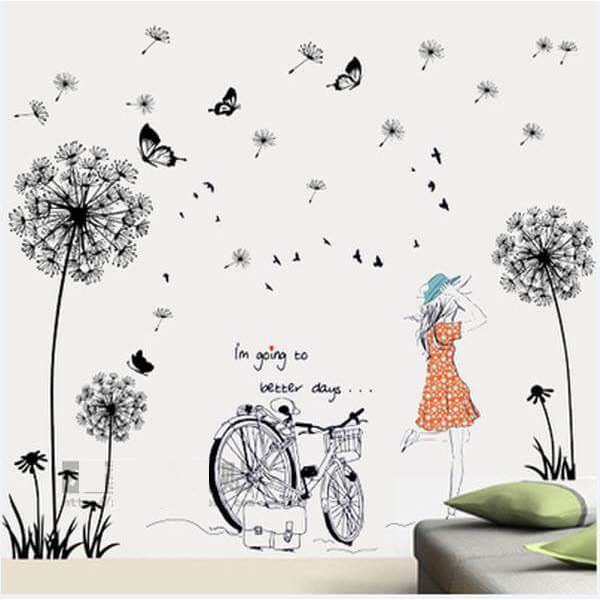 Decal Dán Tường Combo Hoa Bồ Công Anh Va Cô Gái