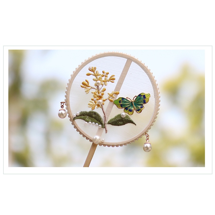 Thêu Handmade/ kit nguyên liệu thêu quạt, thanh lịch, quạt thêu tay, phụ kiện chụp ảnh, trang trí- bách hóa na na