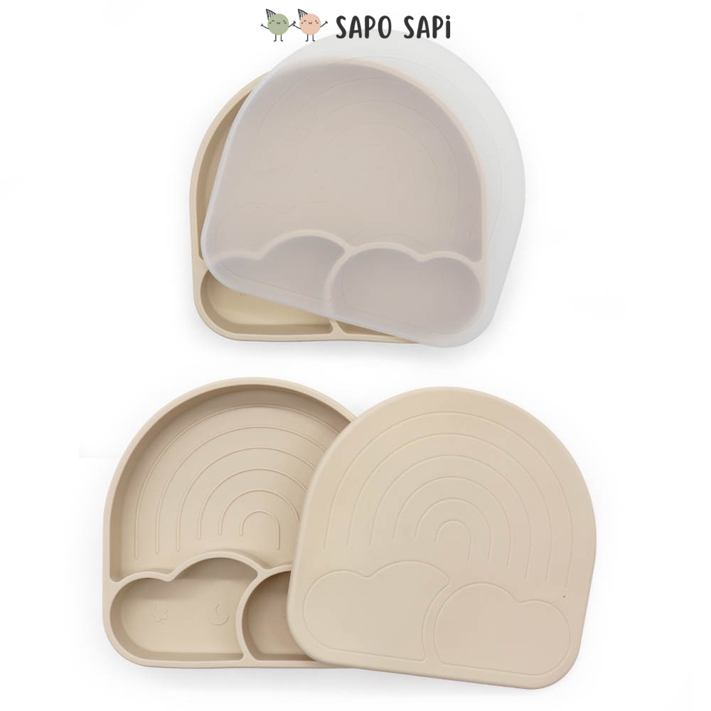 Khay ăn dặm Premium Silicon chia ngăn có đế hút chân không chống đổ Cloudy SAPO SAPi - Beige