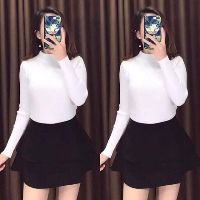 Áo cổ lọ thun gân thun trơn