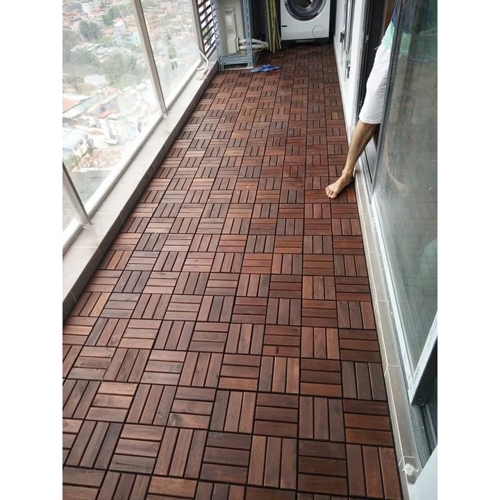 Combo 5 Tấm Sàn Gỗ Tự Nhiên Vỉ Nhựa XUẤT KHẨU CHÂU ÂU 12 Nan Lắp Ghép Decor Phòng Khách, Ban Công, Nhà Tắm, Ngoài Trời