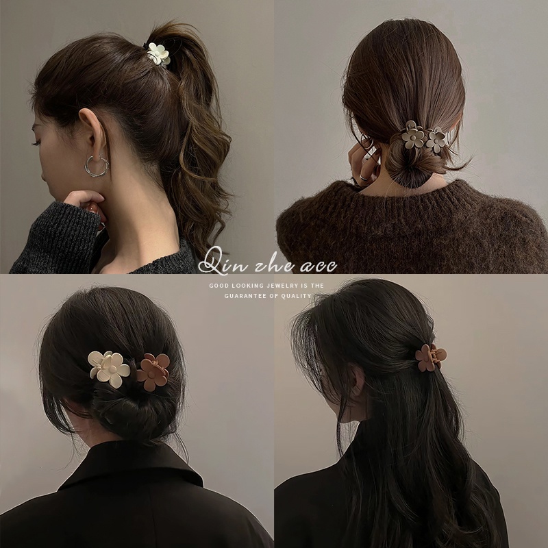 Kẹp Tóc Đuôi Ngựa Hình Hoa Màu Đen Phong Cách Vintage Hàn Quốc