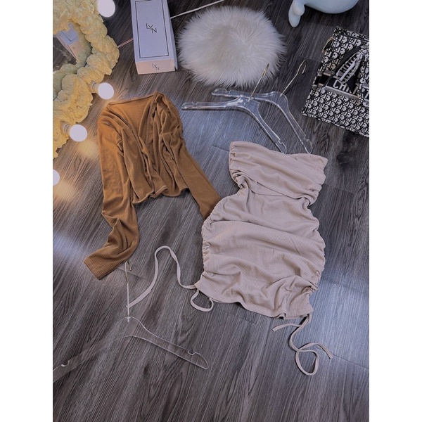 -LAROSA.clothing- Set Đầm Ống Rút Dây Kèm Khoác