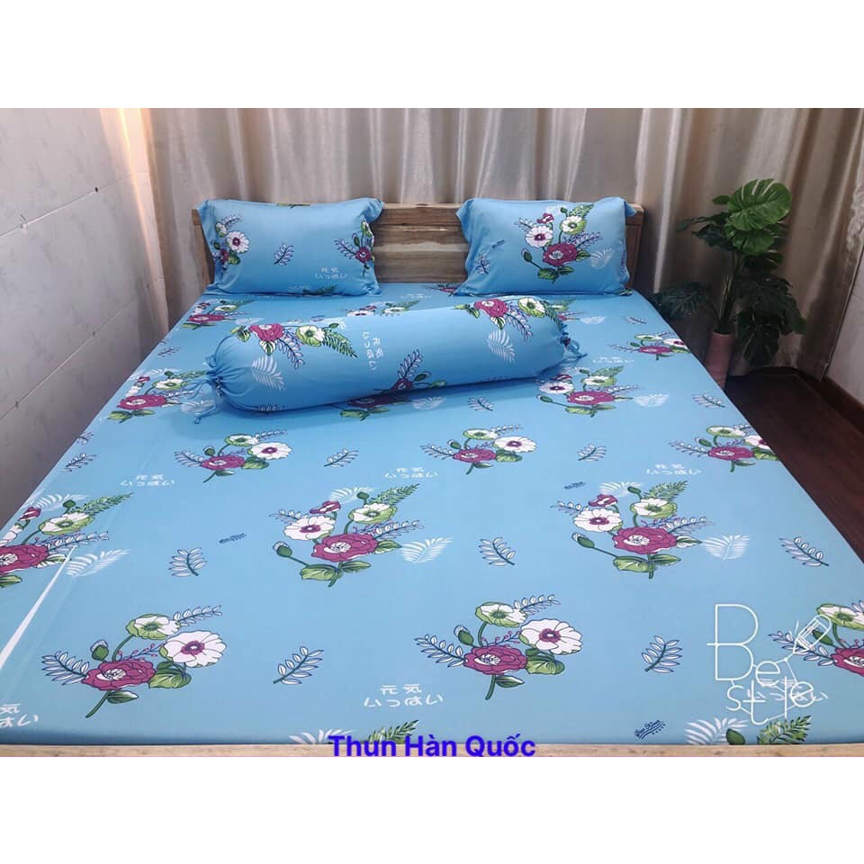 Bộ Ga Giường Thun Lạnh Hàn Quốc Hoạ Tiết Hoa Lá - Xưởng Ga Gối Hồng Nhung HN184