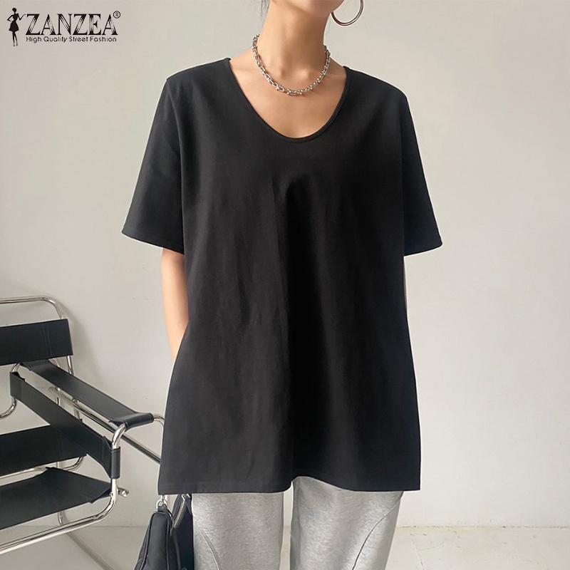 Zanzea Áo Thun Tay Ngắn Xẻ Tà Thời Trang Dành Cho Nữ