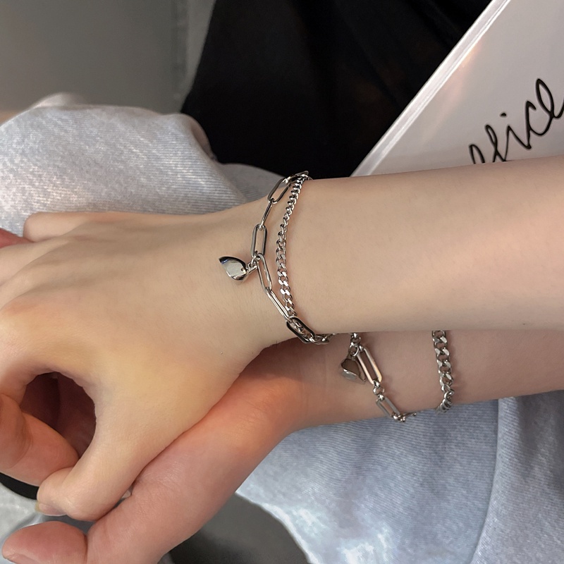 Vòng Tay Hai Lớp Hình Trái Tim Có Từ Tính Phong Cách Hàn Quốc Cho Cặp Đôi