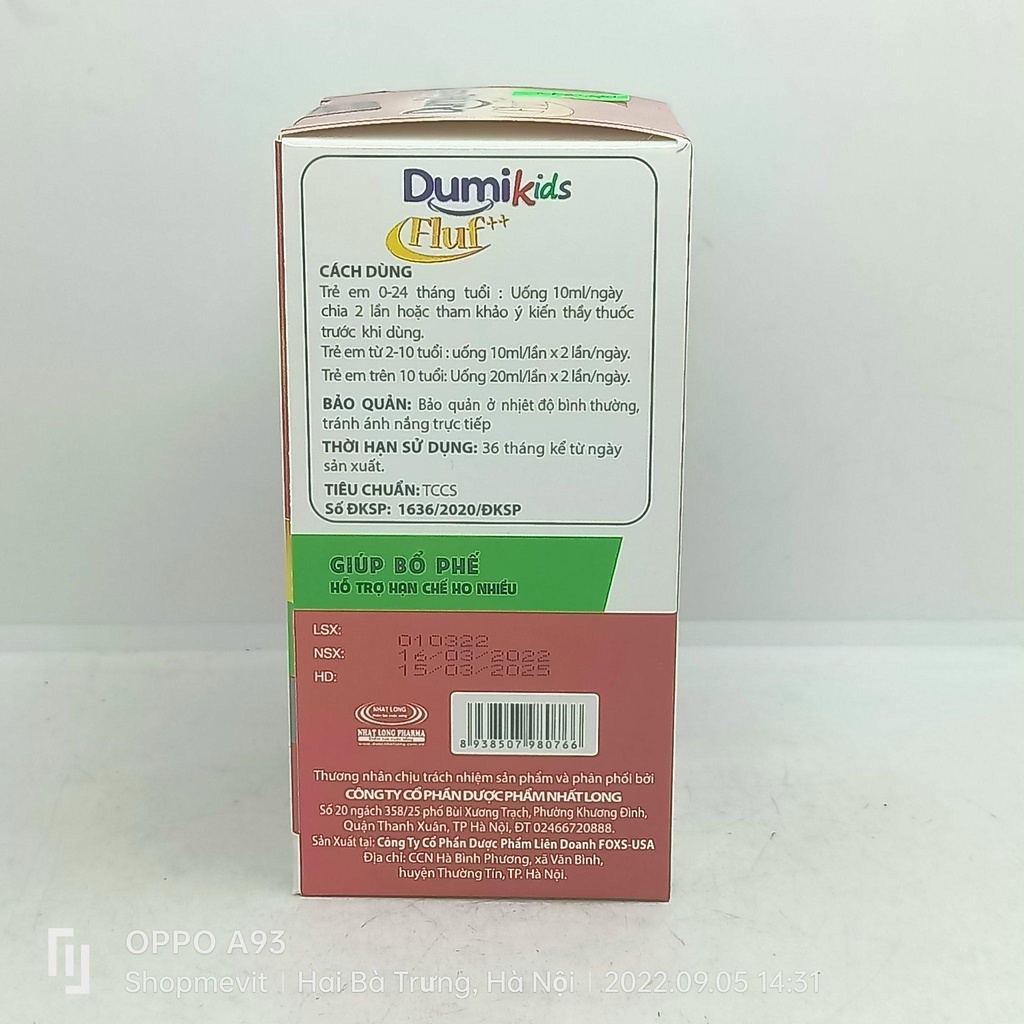 Dumikids Fluf bổ phế cho trẻ nhỏ chai 100ml
